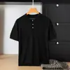 Camisa de punto de estilo veraniego transfronterizo, nuevo estilo, lana de imitación fina, cuello polo, camiseta de lino para hombre de manga corta, top ligero