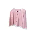 Camiseta Dulce de Manga Larga para Niña Primavera y Otoño 2026 Nuevo Estilo Bebé Niña Algodón Puro Rayas Cuello de Encaje Cardigan Falso de Dos Piezas