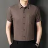 Productos genuinos Camisa de Lino de Seda de Morera de Gama Alta para Hombre American Dolphin Casual Versátil para Hombres de Mediana Edad y Jóvenes Camisa Holgada de Manga Corta