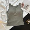 Nuevo Camisolín de Uniforme de Una Pieza con Cuello en V, Copa Fija, Falso de Dos Piezas, Combinable, Cálido para Otoño e Invierno, Ropa Interior sin Mangas para Mujer