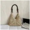 Bolso de Paja Tejida de Verano Transfronterizo para Mujer, Bolso Tote de Hombro Hueco de Moda Nuevo para Vacaciones en la Playa, Bolso Cesta Tejida