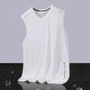 Colete de seda gelada masculino moderno fino gola redonda malha respirável secagem rápida esportivo colete largo masculino sem mangas verão