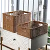Cesta de almacenamiento de mimbre sintético ropa sucia juguetes bocadillos artículos varios cesta de almacenamiento tejida en bambú hogar sala de estar mueble de TV escritorio completo