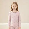 Camisa de otoño 100% algodón para niños, top fino cálido estampado de cuello redondo para niños, ropa interior antibacterial 7A para niñas, ropa para casa