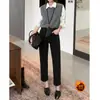 Textura Delicada, Forro de Felpa, Cálidos y Versátiles, Pantalones Cigarrillo Negros Clásicos Básicos, Jeans, Pantalones Rectos, Aspecto Adelgazante 1017