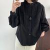 Em Estoque Primavera 2026 Novo Estilo Coreano Nicho Fashionável Design Camisa de Manga Longa Plissada com Gola Redonda e Amarração para Mulheres