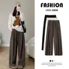 Pantalones Yamamoto marrones para mujer, nueva colección otoño 2026, de tiro alto, pierna recta, corte holgado, tallas grandes, casual, pantalones de pierna ancha para figuras petite