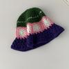 Estilo coreano contraste cor pequena fresco artesanal crocheted malha chapéu pescador primavera e verão meninas doce design chapéu da bacia