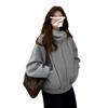 Sudadera con capucha gris estilo retro americano para mujer, chaqueta para principios de otoño de 2025, nueva, versátil, holgada, chaqueta de béisbol, corte holgado