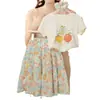 Conjunto de Roupa Novo de Verão para Meninas 2026: Conjunto de Duas Peças com Saia Floral e Blusa de Manga Curta para Crianças, Roupa de Verão Estilosa