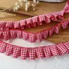 Acessórios com Renda, Renda Franzida Xadrez Vermelho, Bainha de Saia DIY, Borda de Punho, Material Pregueado