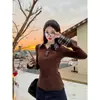 Camiseta de Manga Larga con Cuello Polo para Mujer, Diseño Otoño e Invierno, Falso Dos Piezas Ajustado, Camisa Base Estilo "Chica Picante", Top de Capa Interior para Primavera