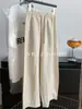 Calça Casual Relaxada de Linho de Seda com Cordão para Mulheres, Cintura Alta Elástica, Patchwork Versátil, Cropped Estilo Vovó, Coleção Primavera/Verão 2026