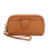 Carteira Feminina de Couro de Vaca Camada Superior Longa Simples Bolsa de Mão para Mãe Couro Genuíno Duplo Zíper com Corrente para Bolsa de Celular