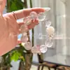 """Estrella de Nieve""" Cristal Rosa Natural de Luz Estelar Copo de Nieve Pulsera Fantasma Cristal de Fresa Anillo Corredor Pulsera de Cristal para Niñas