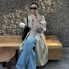 Em estoque Casaco Trench Coat Retrô Khaki de Comprimento Médio Dongdaemun Coreano Outono Casaco Solto Roupas Femininas 26228