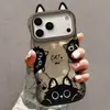 Cordón de orejas de gato negro adecuado para funda de teléfono Apple 16 Pro Max, iPhone 17 silicona, 15 lindo, 14 doble soporte