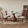 Mesa de Jantar Redonda Estilo Antigo em Ardósia e Madeira Maciça para Uso Doméstico, Adequada para Apartamentos Pequenos, Conjunto Moderno de Mesa e Cadeiras de Jantar, Combinação Simples com Mesa de Jantar Redonda Giratória