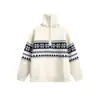 Suéter de cuello alto pesado estilo americano para hombre y mujer, marca de moda, corte holgado, chaqueta de punto con patrón Fair Isle navideño, jacquard de moda