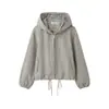 Fábrica de Ropa para Mujer Transfronteriza Venta al por Mayor 2026 Moda Estilo Casual Rayas con Capucha Cintura con Cordón Cierre de Cremallera Chaqueta Abrigo