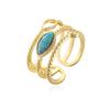 Aogu transfronteiriço Moda banhado a cobre 18K ouro incrustado turquesa geométrica anel aberto feminino design sentido nicho personalidade anel