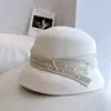 Lámpara de Casquillo con Lazo de Seda de Cáñamo Perla Francesa Sombrero de Pescador para Mujer Otoño e Invierno Sombrero de Fieltro de Lana Australiana Sombrero de Copa Vintage