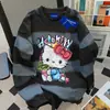 Sudadera Redonda con Estampado de Hello Kitty, Estilo Americano Perezoso y Lindo, para Mujer en Otoño e Invierno, Tops de Diseño Tie-Dye de Nicho