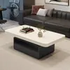 2026 Nuevo Modelo Mesa de Centro Minimalista para Sala de Estar en Hogares Pequeños, Mesa de Té Rectangular de Lujo Ligero Estilo Crema con Encimera de Roca