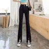 Jeans Negros con Abertura para Mujer, Nuevo Estilo Caliente Otoño e Invierno 2025 Cintura Alta Efecto Adelgazante Para Personas Bajas Pantalones Ligeramente Acampanados