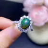 Anillo abierto de ópalo negro natural para mujer, plata de ley S925 incrustado con piedra principal de 8x10 mm, venta directa del fabricante