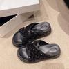 Sandalias de suela gruesa y punta abierta para mujer, novedad de verano 2024, con lentejuelas, moda cruzada, para vacaciones y playa.