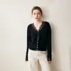 Cárdigan de cachemir Lace 2025 para mujer, suéter corto con cuello en V, chaqueta de punto de lana, cárdigan de manga larga para otoño e invierno