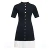 S 2025 Nova Coleção Primavera Cedo Vestido Plissado Preto e Branco Contrastante com Botões Moda Malha Slim Fit Emagrecedor