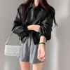 Jaqueta biker curta chic estilo coreano, simples, de corte solto, com bolsos grandes para mulheres, versátil para o outono, reduz a idade, gola lapela, jaqueta de couro PU