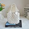 Bolsa Tecida de Corda de Algodão Verão Lazer Beira-Mar Bolsa de Férias Moda Bolsa de Praia Feminina Vazada Portátil Bolsa de Rede Bolsa de Rede de Pesca
