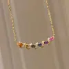 Colar Sorriso de Diamante Cintilante Arco-Íris Dopamina Cor Preservada Banhado a Ouro 24K, Corrente de Clavícula Estilo Ins de Luxo Leve da Moda