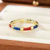 Anel Europeu e Americano Estilo Ins Transfronteiriço com Gotejamento de Óleo Colorido Retrô/Florido Anel Acessível de Luxo Moda Feminina Anel Versátil