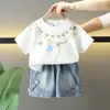 0769 Traje de Verano para Niños 2026 Estilo Nuevo Ropa de Verano para Niños Estilo Coreano Pantalones Cortos de Mezclilla de Manga Corta Conjunto de Dos Piezas Moderno