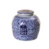 Jarra Cerámica Jingdezhen Doble Felicidad Azul y Blanco, Tarro de Té Estilo Antiguo, Tarro de Almacenamiento Doble Felicidad, Tarro Doble Felicidad Pintado a Mano Estilo Chino Nuevo para Bodas