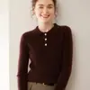Moda Otoño/Invierno Nueva Casual Suave Cachemir Tejido Capa Base Superior para Mujer, Manga Larga, Cálido, Corte Delgado, Cuello Polo