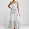 Vestido Cruzado Europeu e Americano 2026 Outono Nova Roupa Feminina Elegante Alça Fina Saia com Estampa Francesa