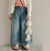 Calça jeans para meninas 2026, corte solto infantil, com bolsos, estilo coreano casual, calça longa da moda wide leg, roupa infantil de qualidade para exportação