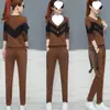 Traje Deportivo de Moda para Mujer Primavera y Otoño Nuevo Estilo Coreano Holgado Talla Grande Empalmado Sudadera Traje para Mujer Dos Piezas Negro