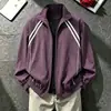 Jaqueta bomber listrada estilo americano para homens, para usar no início do outono, jaqueta baseball curta estilosa, casaco casual versátil para o dia a dia