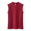 Camiseta de Gola Alta Meia-altura Feminina Sem Mangas Camiseta Básica Estilo Novo Verão 2022 Slim-fit Cor Sólida Regata de Algodão com Manga Camisa