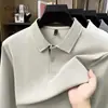 Camisa POLO com colarinho para homens, de manga longa, estilo business casual, corte solto, versátil, adequada para primavera e outono, camisa básica para homens de meia-idade e idosos