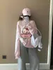 Sudadera Rosa con Estampado de Dibujos Animados Dulce y Lindo, Hombro Caído, para Mujer en Otoño, Holgada, Casual, Efecto Adelgazante, Tops de Chica Popular