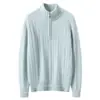 Tricô 100% Caxemira Pura Feminino Suéter com Meio Zíper e Gola Alta Modelagem Solta Outono e Inverno Novo Estilo Camada Base Aconchegante