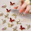 Arte de uñas de celebridades cibernéticas, joyería de mariposa, diamante, súper destello, Año Nuevo, cristal rojo, mariposa, acabado, luz, lujo, todo a juego, accesorios de uñas dorados
