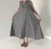 Chaleco a Cuadros Blanco y Negro de Material Original Vestido Chaleco Holgado sin Mangas Hasta la Rodilla para Mujer